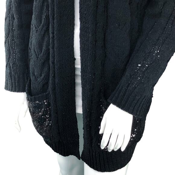 Loyd/Ford Womens Size M Sweater Chunky Knit Black Pure Rayon Sequins Pockets - Picture 3 of 16